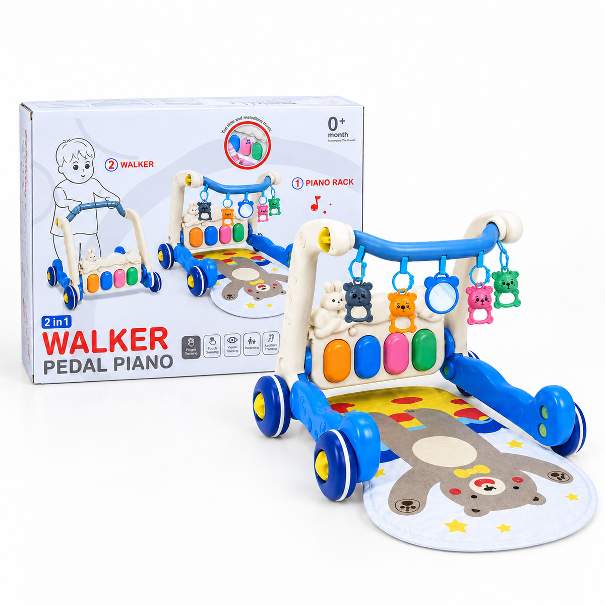 2-in-1 Piano Walker shown with its retail box