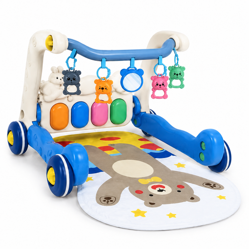 2-in-1 Piano Walker: baby walker and piano play gym with hanging bears and play mat