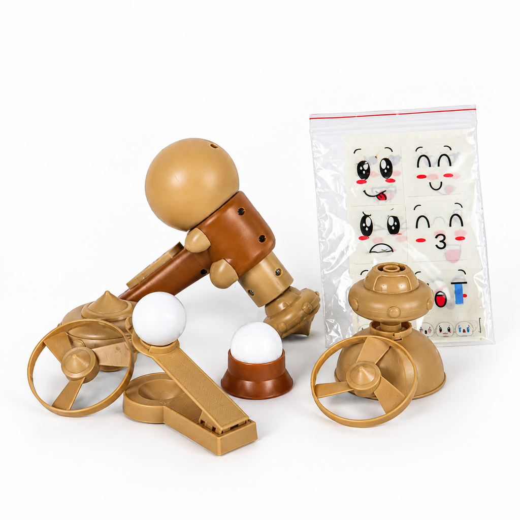 6+1 Fun Activity Toy Set: build-your-own robot parts with propellers, foam balls, a launcher and face stickers