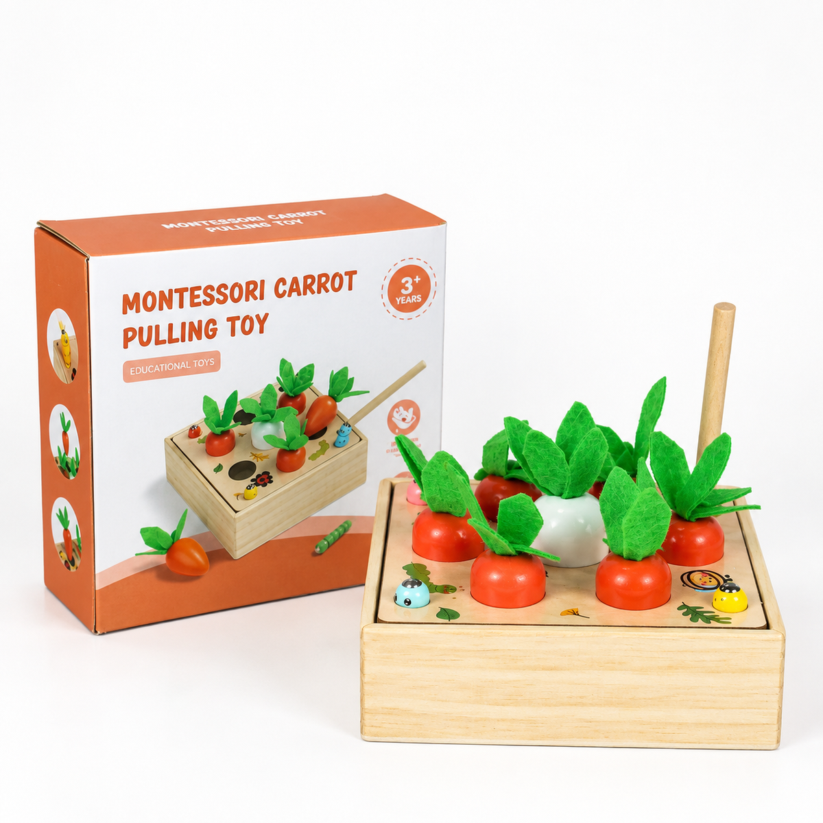 Carrot Harvest Pulling Toy shown with its retail box