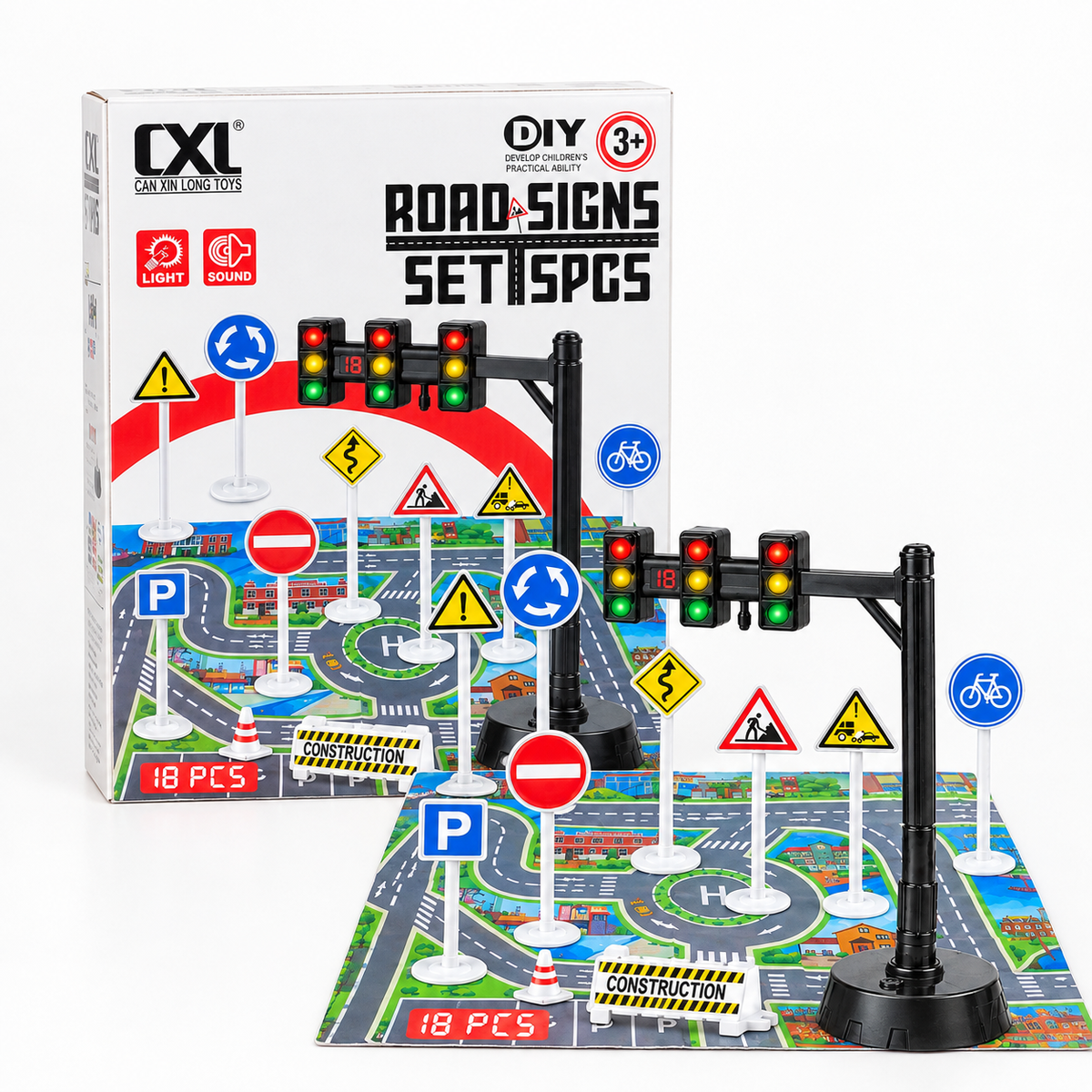 DIY Traffic Light and Road Sign Sound/Light Set shown with its retail box