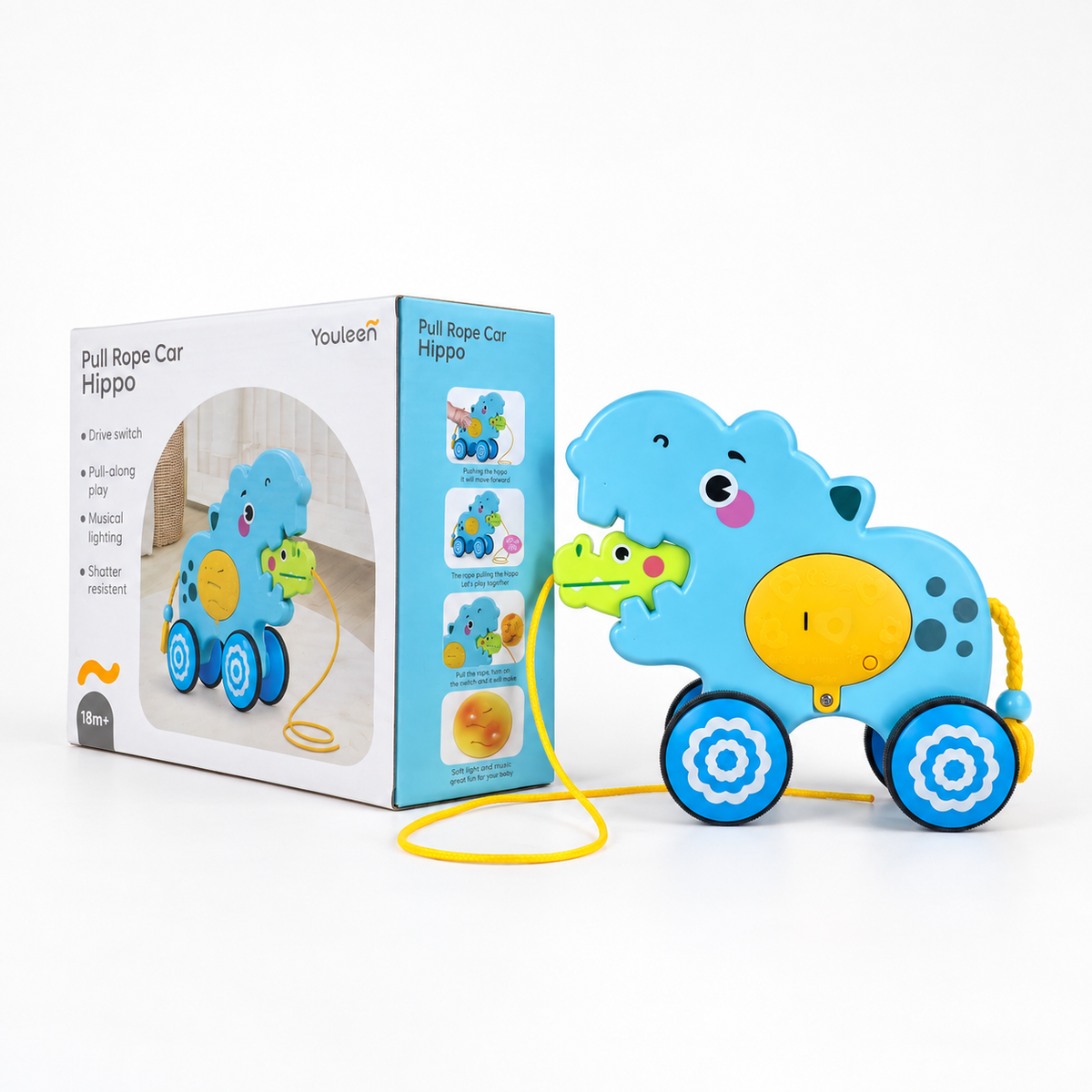 Musical Hippo Pull-Along shown with its retail box