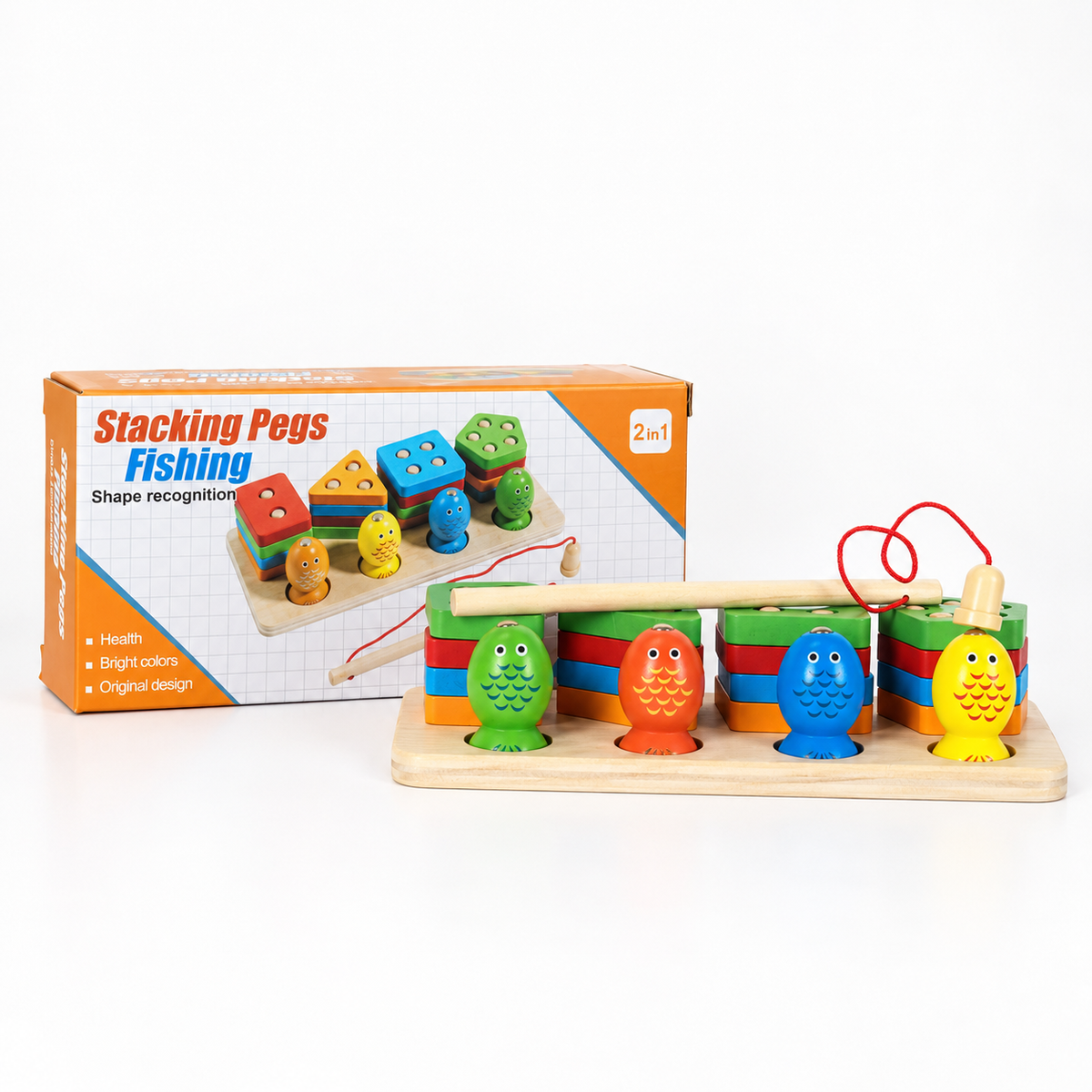 Stacking Pegs Fishing Learning Toy shown with its retail box