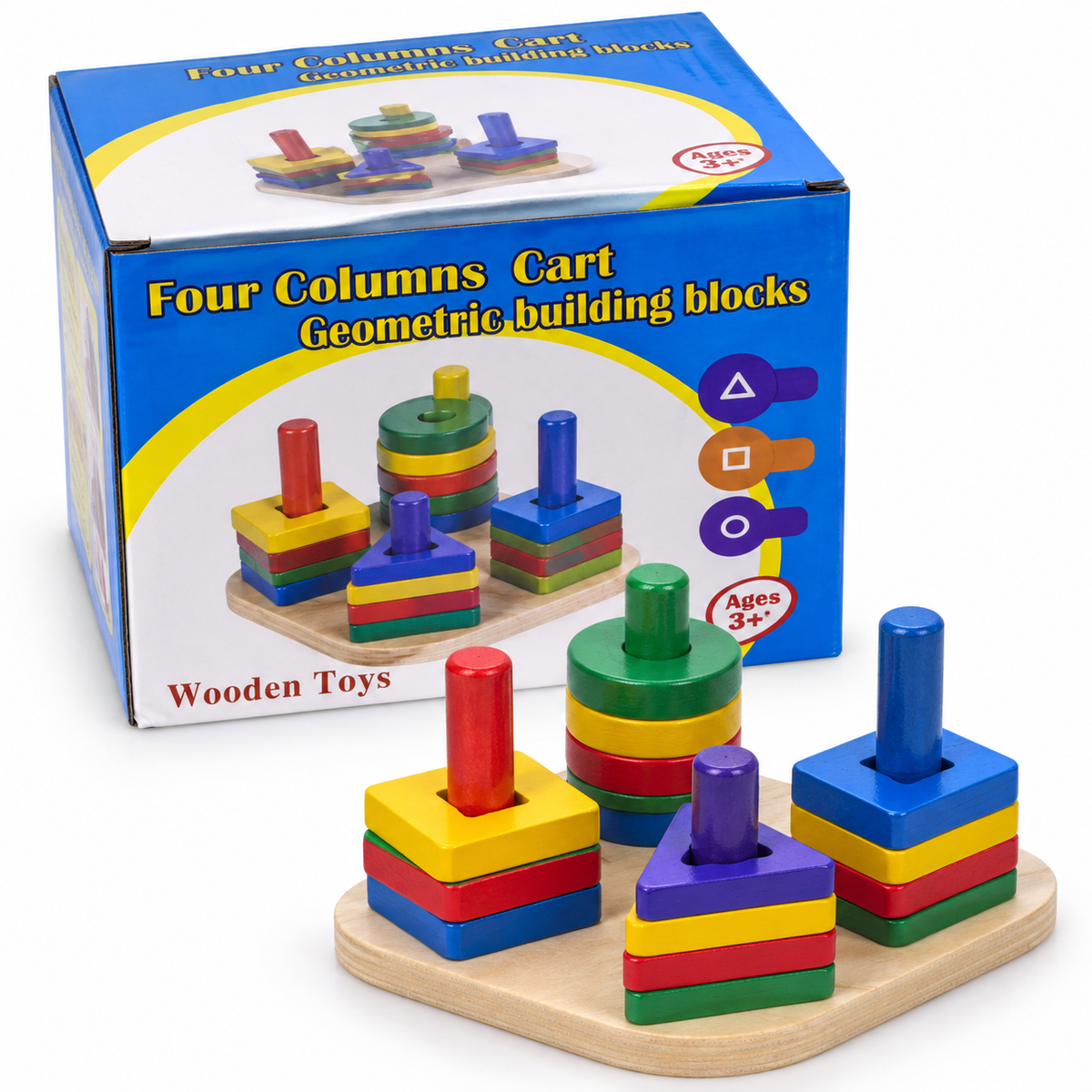 Wooden Shape Stacking Board shown with its retail box